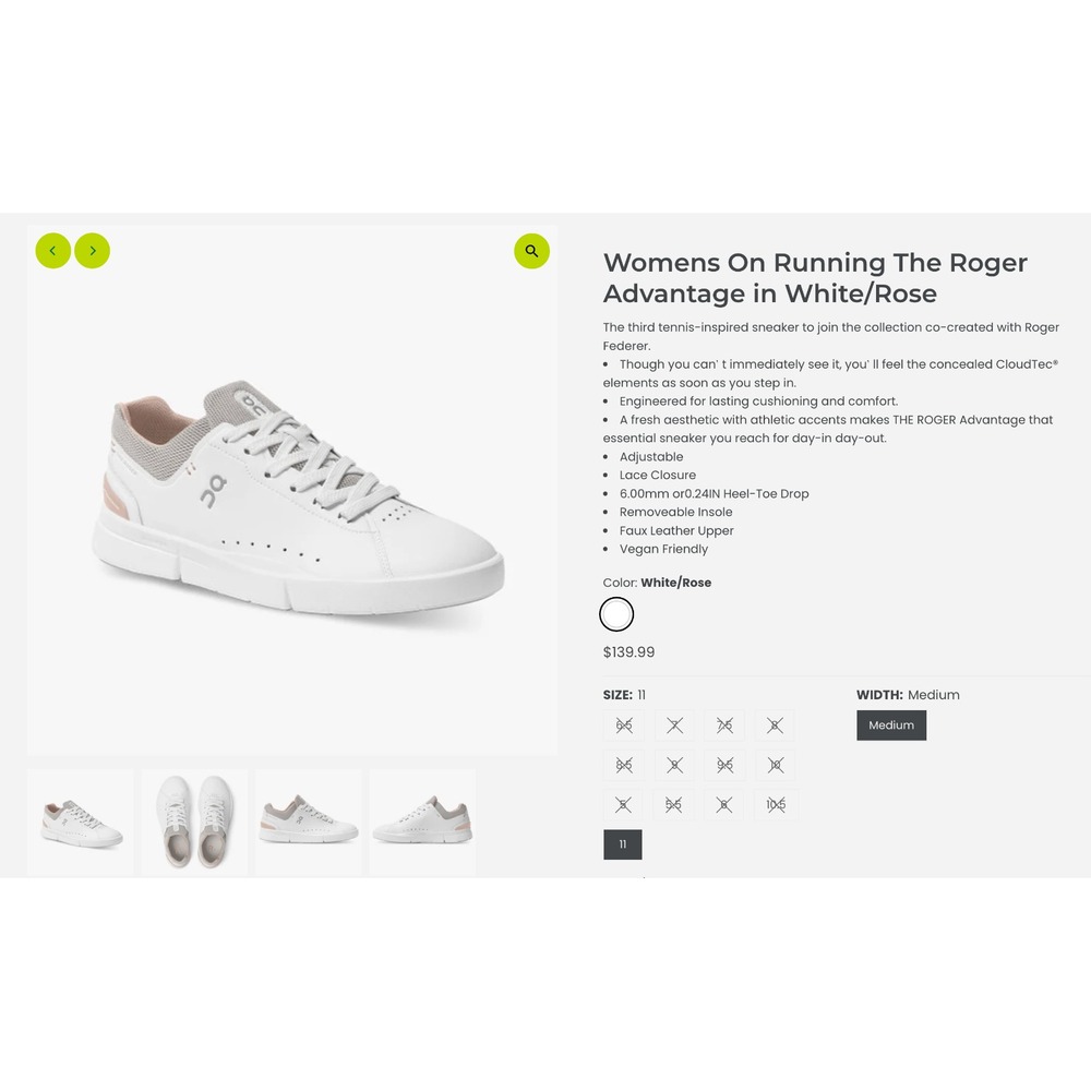 On Cloud The Roger Advantage Womens Sz 8 US 39 White Pink Athletic Court Sneaker - Picture 2 of 12